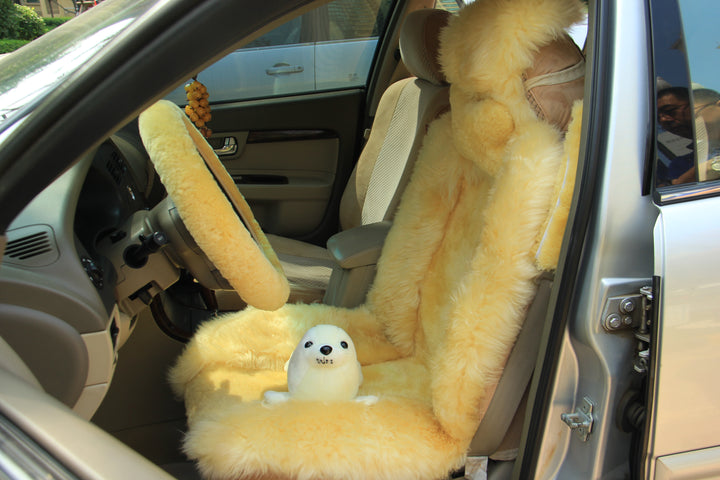 Long Wool Sheepskin Car Seat Cover (x1) - Beige