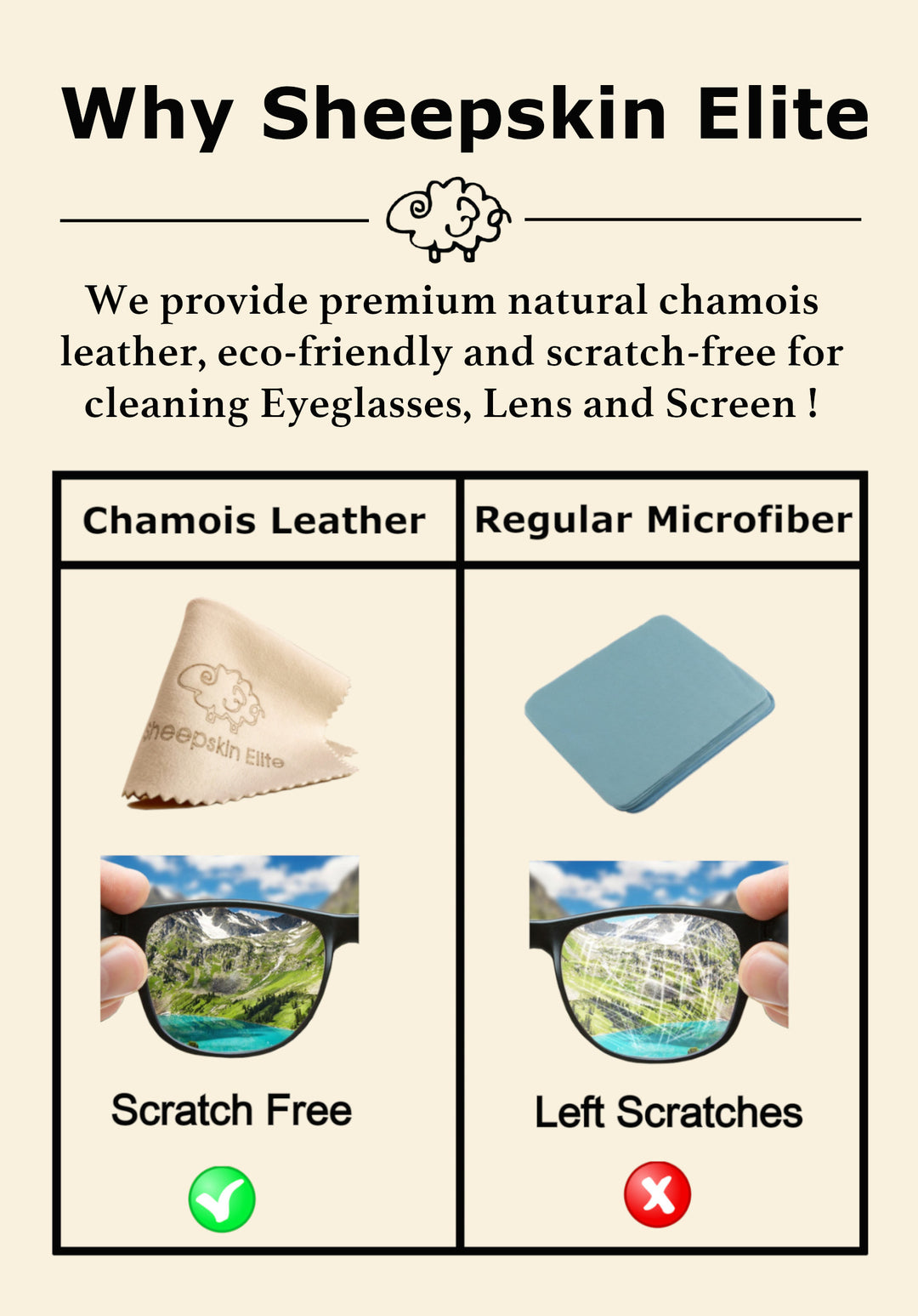 Natural Chamois Leather Camera Lens Eyeglasses Cleaning Cloth (4 Packs)