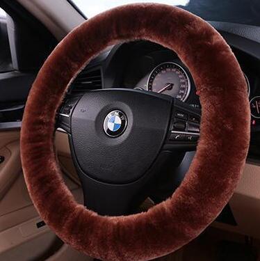 Sheepskin Steering Wheel Cover - Dark Brown