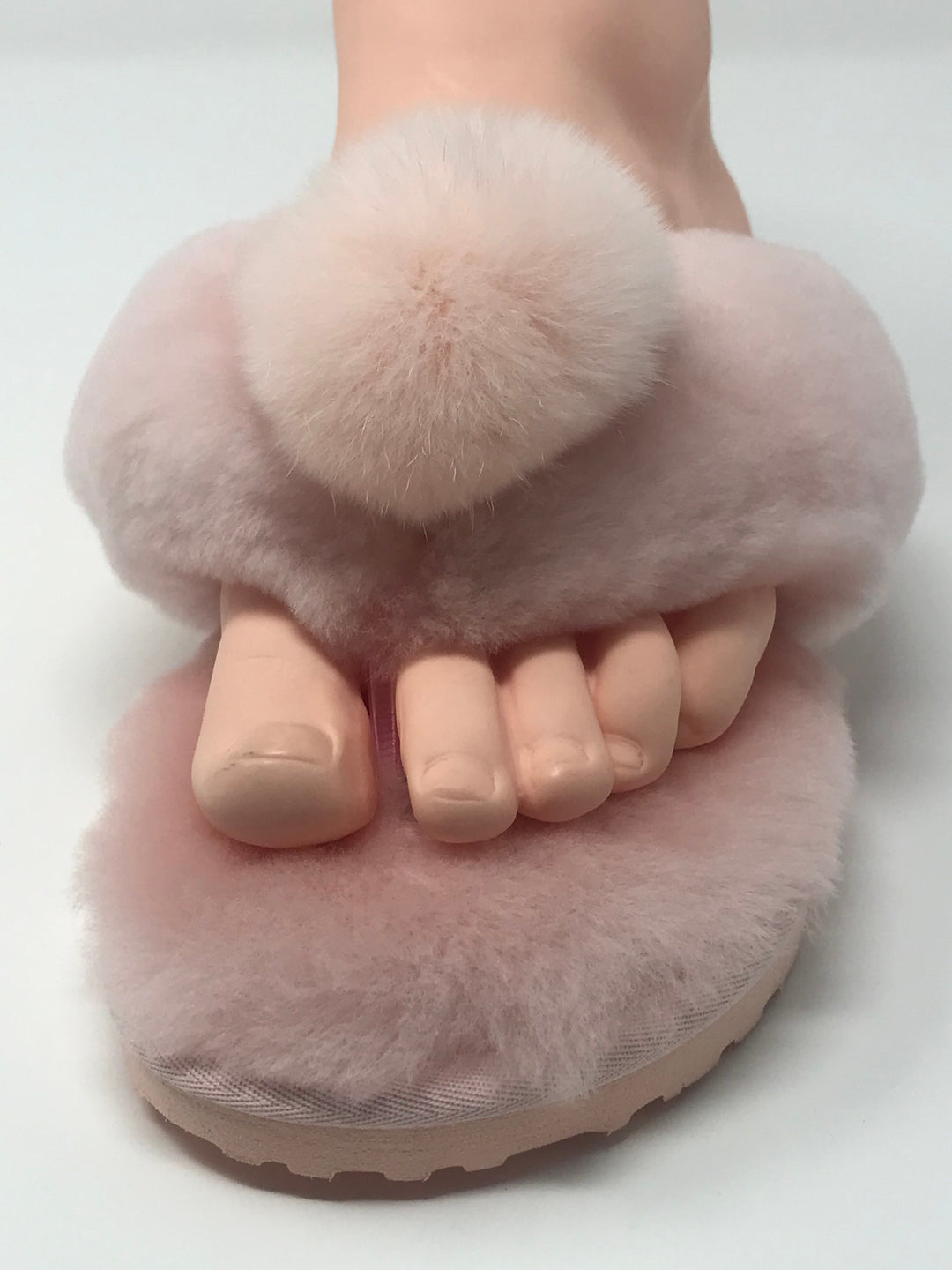 New Style Sheepskin Fluffy Flip-flop with Pong Pong Front - Pink